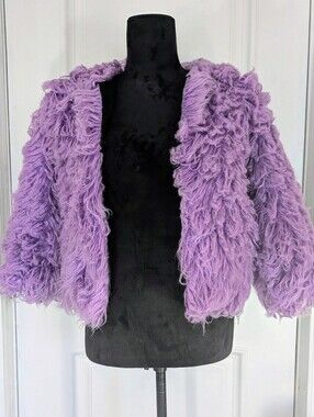 QIYE Rave Type Shag Jacket. Black Satin Lining 3 Black Hooks Front XS